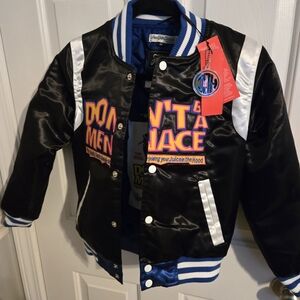 Don't Be A Menace -Black and White Graphic Bomber Jacket